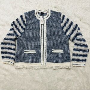 Talbots Navy and Cream Knit Cardigan